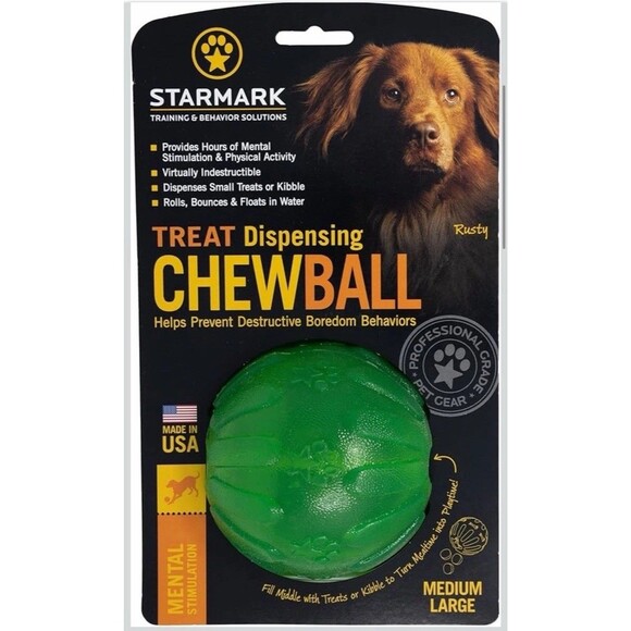 Starmark Treat Dispensing Chew Ball Tough Dog Toy Medium-Large for Large Breeds - Picture 4 of 8
